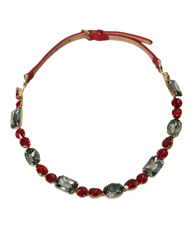 Dolce & Gabbana  Red Crystal Leather Choker Necklace
