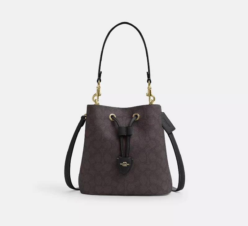 Coach Rowan Bucket Bag In Signature Canvas Walnut Black 