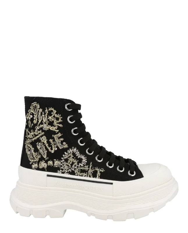 Alexander McQueen Womens Crystal Embellished Tread Slick Boots