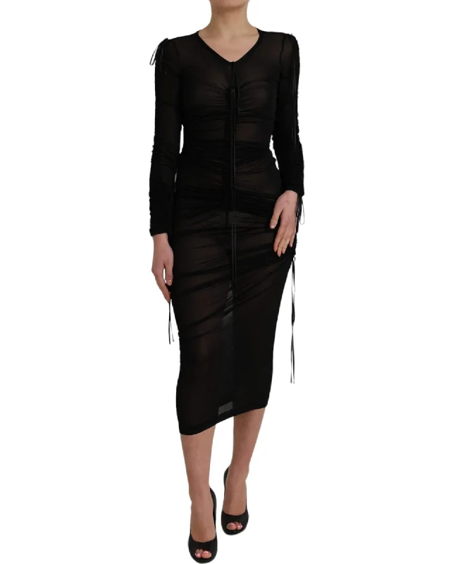 Dolce & Gabbana  Ruched Mesh Long Sleeve Dress