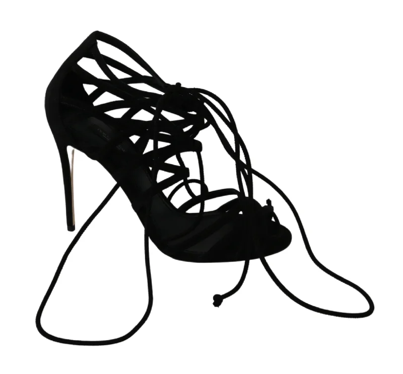 Dolce & Gabbana  Black Lace-Up Suede Sandals