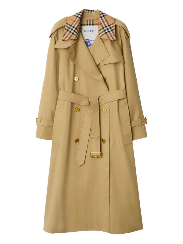 Burberry Castleford Long Trench Coat with Check Collar