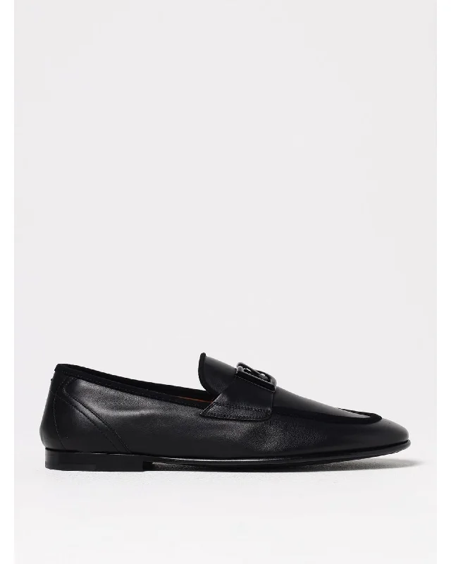 Dolce & Gabbana Leather Loafers DG Logo Buckle Men Black