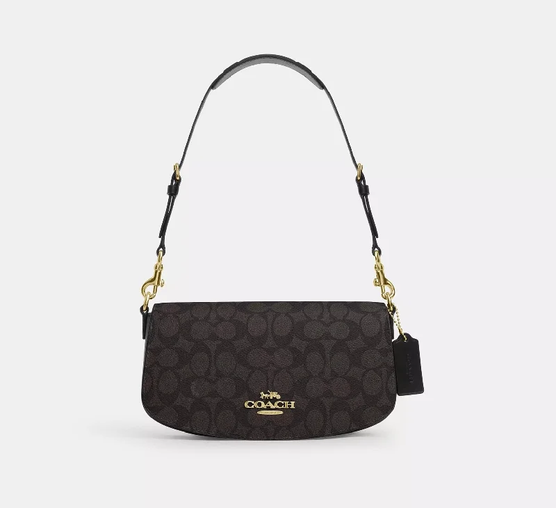 Coach Andrea Shoulder Bag In Signature Canvas Walnut Black 