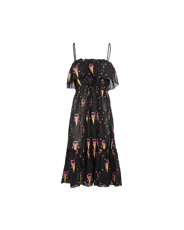 Gucci Print Tiered Midi Dress Women Black Dresses