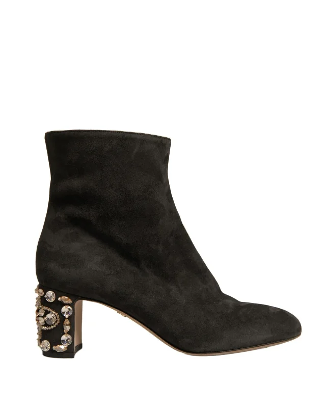 Dolce & Gabbana Embellished Heel Ankle Boots with Crystal Details Women Black