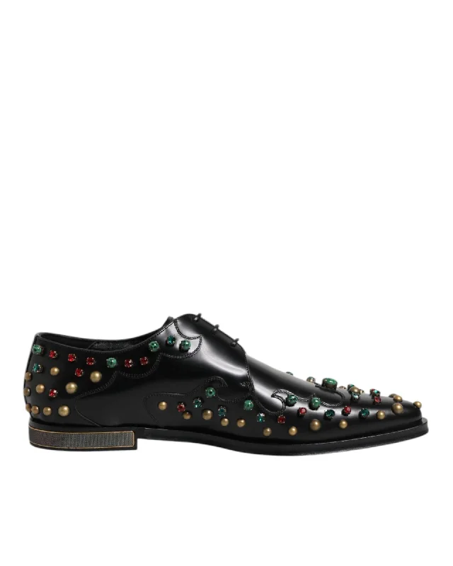 Dolce & Gabbana Embellished Leather Oxfords Men Black Formal Shoes