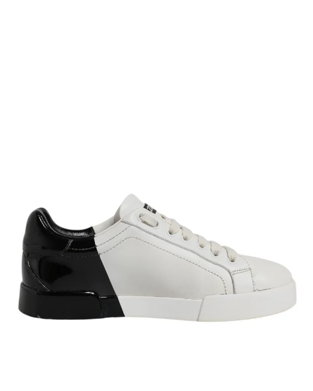 Dolce & Gabbana Leather Sneakers Twotone Design Men Blackwhite