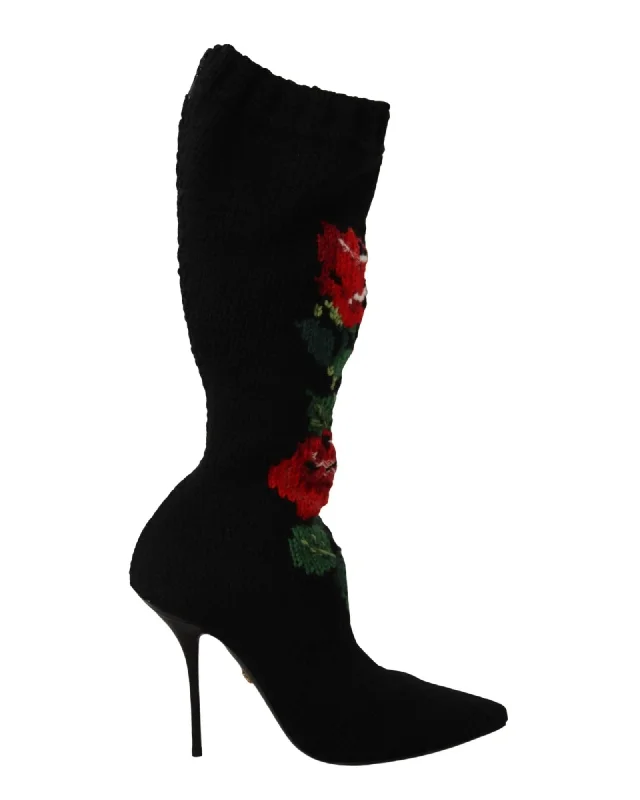 Dolce & Gabbana  Rose Knit Booties Black