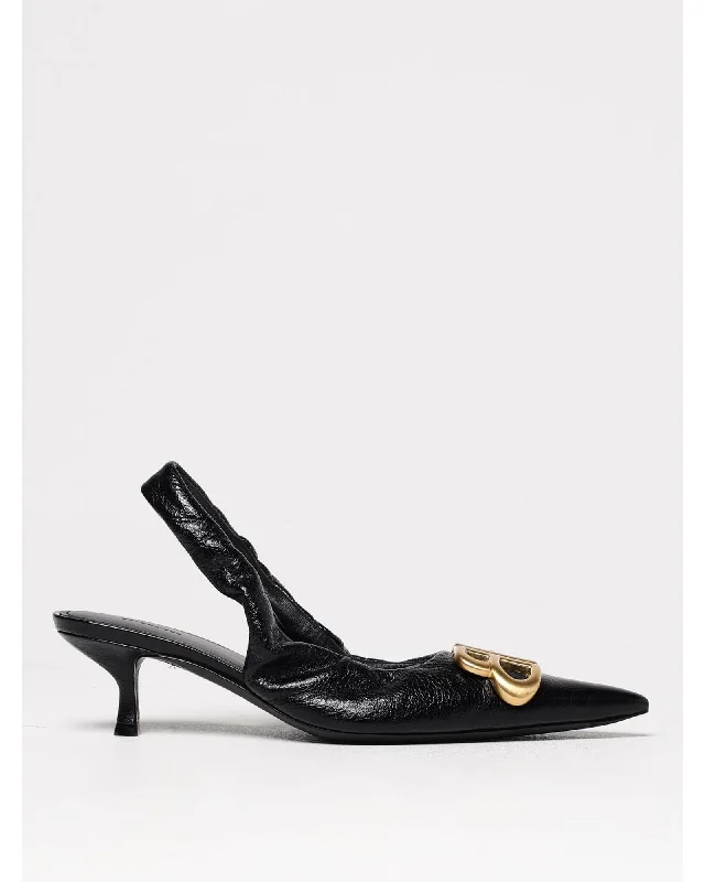 Balenciaga Leather Slingback Pumps Kitten Heel Women Black
