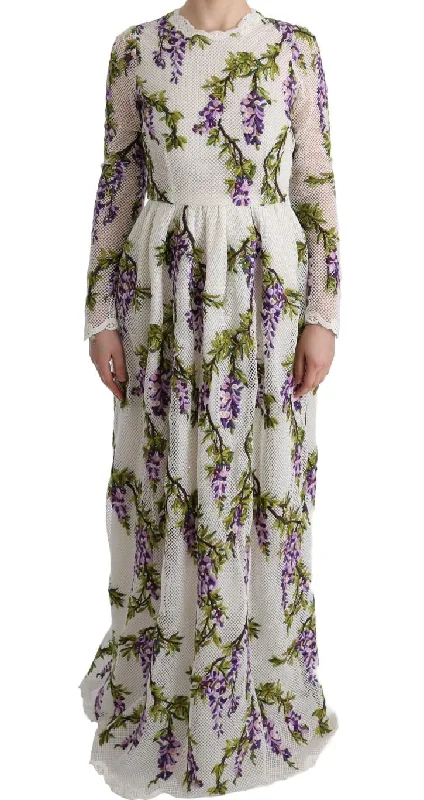 Dolce & Gabbana  Wisteria Floral Mesh Maxi Dress White