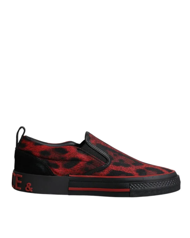Dolce & Gabbana Leopard SlipOn Sneakers CS1656 Style Men Black And Red