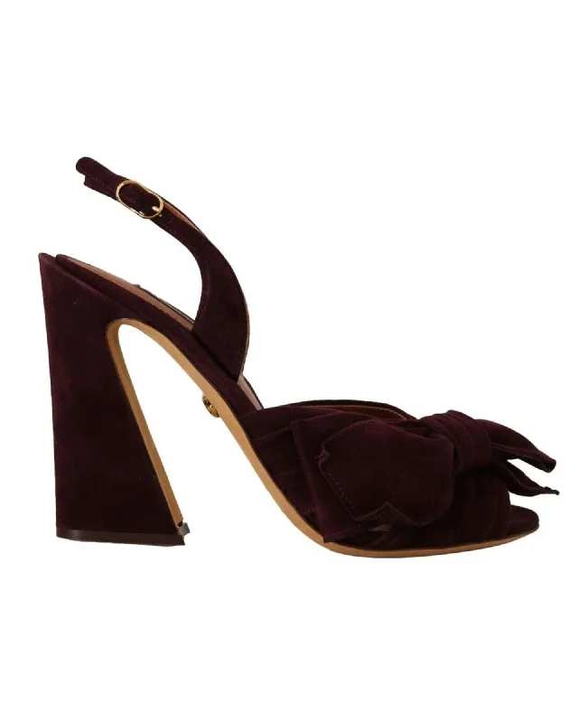 Dolce & Gabbana  Burgundy Suede Bow Slingback Sandals