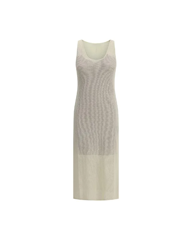 Fendi Knit Midi Dress Sleeveless Women White Dresses