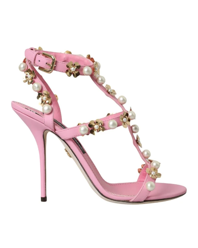 Dolce & Gabbana  Floral Embellished Leather Sandals