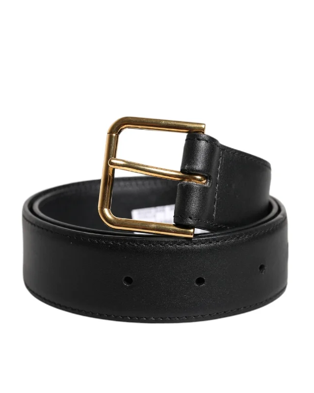 Dolce & Gabbana Leather Belt Gold Buckle Women Black