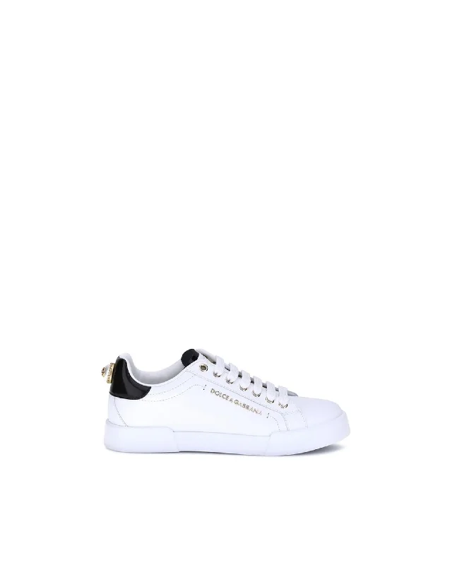 Dolce & Gabbana Leather Low Top Sneakers with Ornament Women White