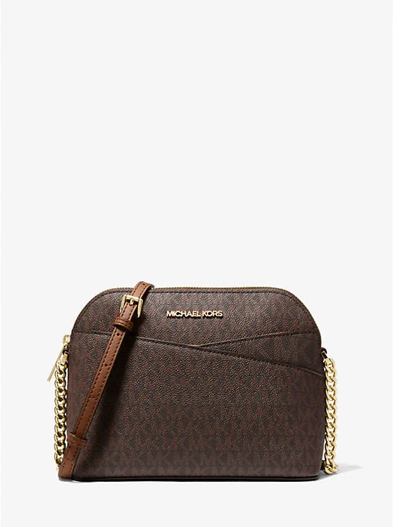 Michael Kors Jet Set Travel Medium Logo Dome Crossbody Bag Brown 