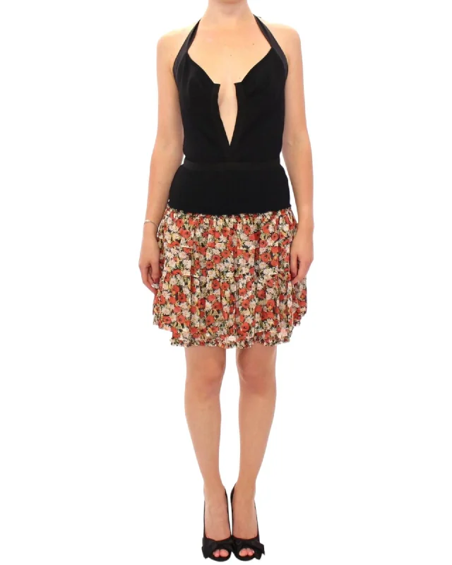 Dolce & Gabbana  Black Silk Sleeveless Dress with Floral Print Skirt