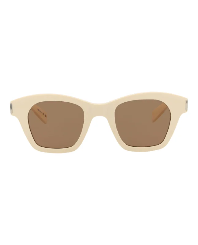 Saint Laurent Unisex Square/Rectangle Ivory Ivory Brown Fashion Designer Eyewear