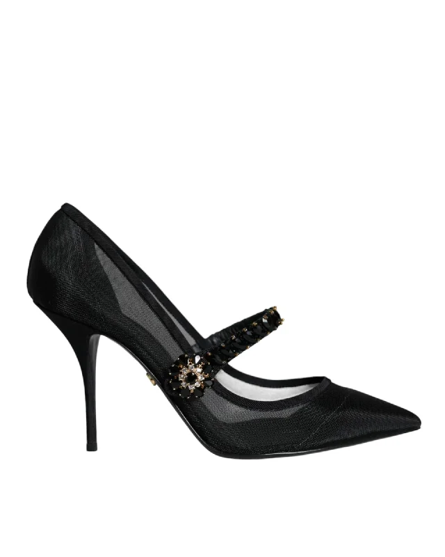 Dolce & Gabbana  Women's Black Mesh Pumps with Crystal Embellishments