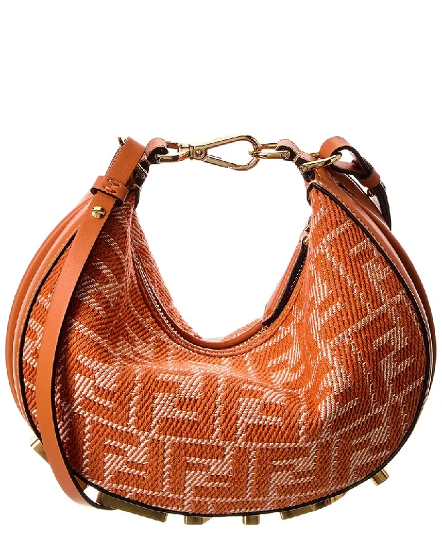 Fendi Fendigraphy Mini Ff Jacquard & Leather Hobo Bag