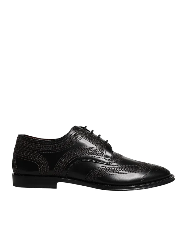 Dolce & Gabbana Stitched Leather Oxford Shoes Men Black