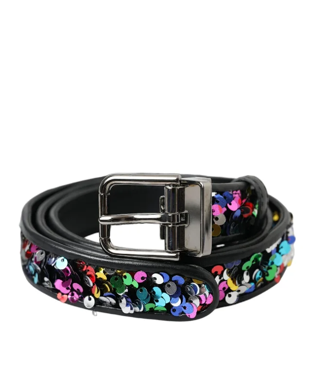 Dolce & Gabbana  Sequined Black Leather Belt