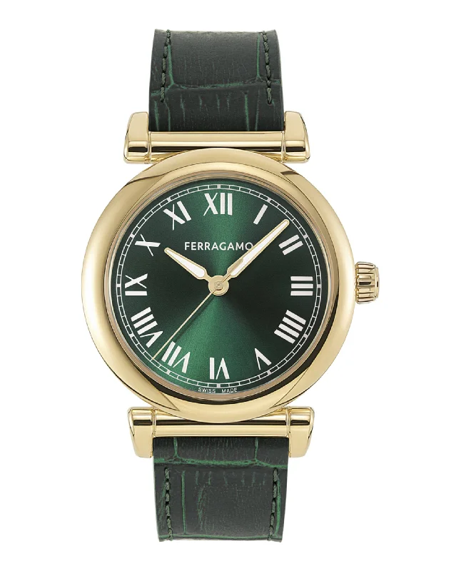 Ferragamo Womens  IP Yellow Gold 36mm Strap Fashion Watch