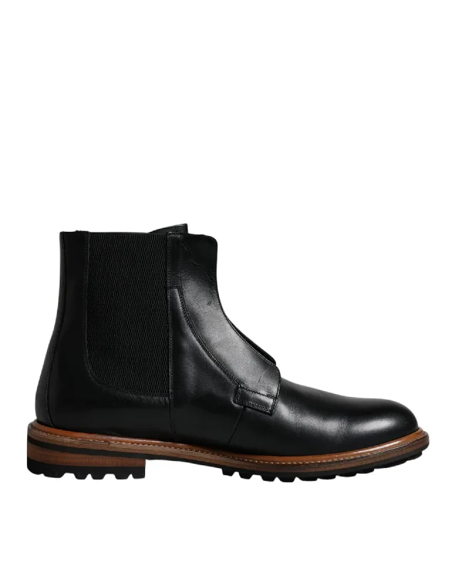 Dolce & Gabbana Leather Chelsea Mid Calf Boots with Zipper Closure