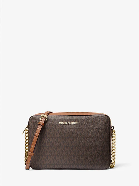 Michael Kors Jet Set Large Printed Logo Crossbody Bag Brown 