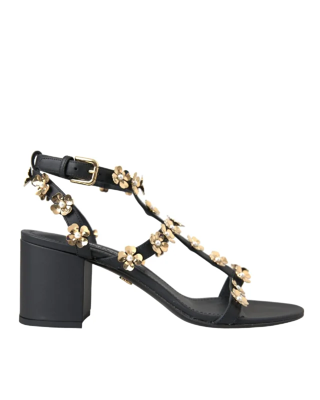 Dolce & Gabbana  Floral Buckle Sandals - Black