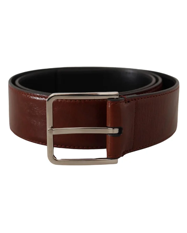 Dolce & Gabbana  Brown Leather Belt with Silver Buckle