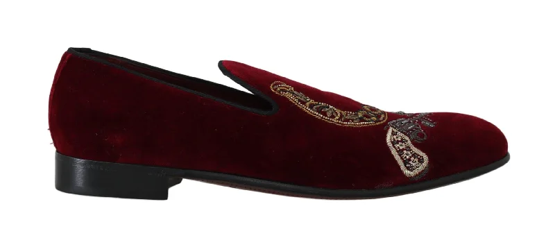 Dolce & Gabbana Gorgeous  Velvet Loafers with Gun Horseshoe Embroidery