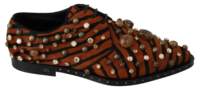 Dolce & Gabbana  Tiger Print Leather Loafers with Rhinestones and Crystal Embellishments