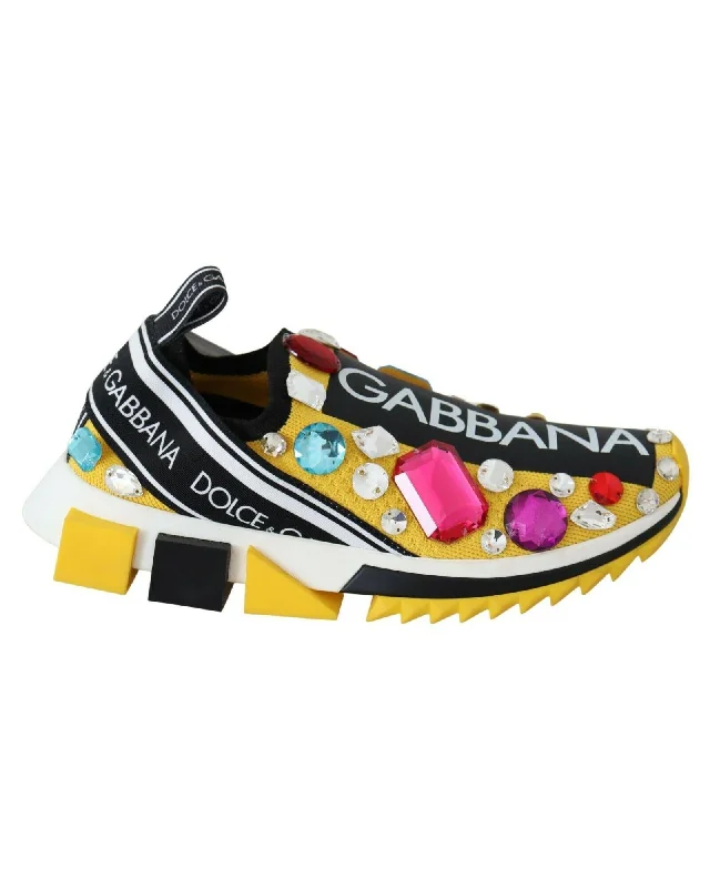 Dolce & Gabbana  Portofino Yellow Rhinestone Sneakers