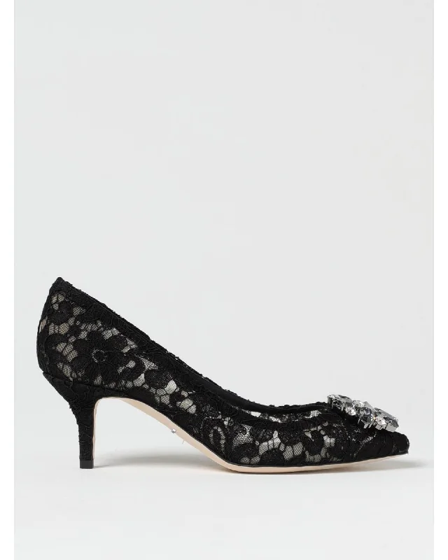 Dolce & Gabbana Lace Heels Crystal Embellishment Women Black Pumps & Heels