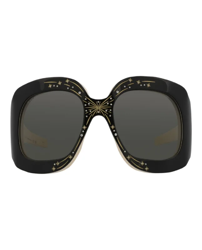 Gucci Womens Shield/Wrap Black Black Grey Fashion Designer Eyewear