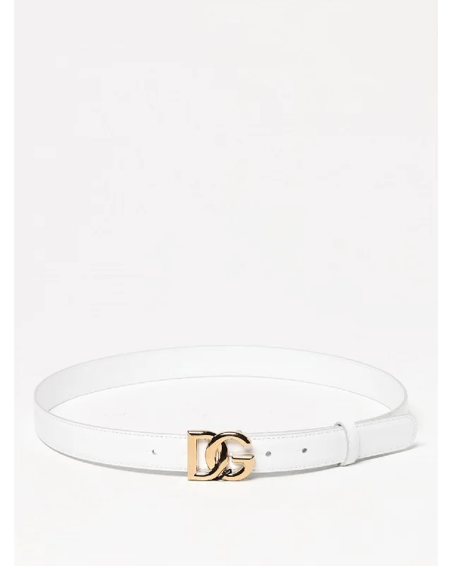 Dolce & Gabbana Leather Belt with DG Buckle Women White