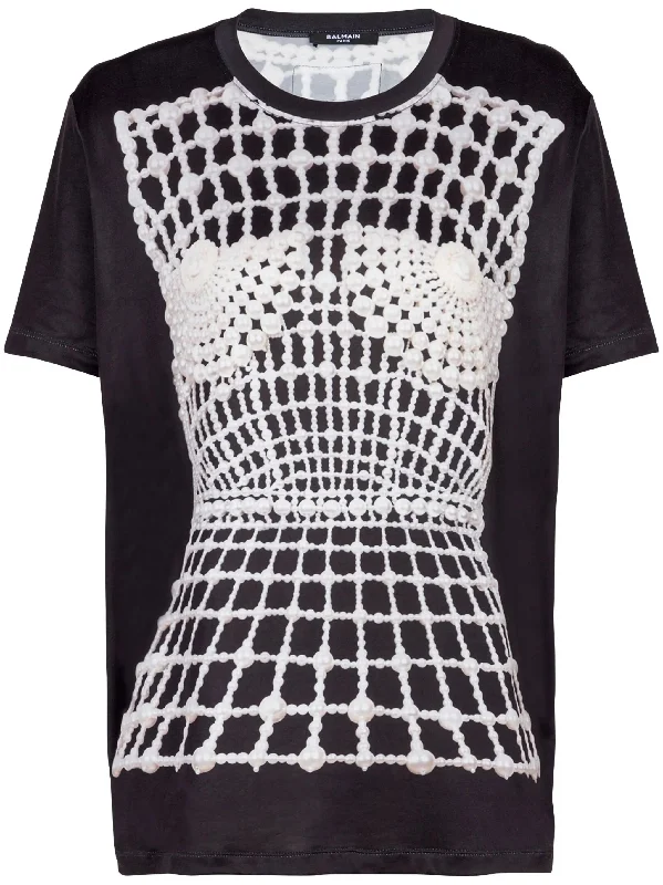 BALMAIN Flowing T-shirt with trompe-l'œil print and embroidery