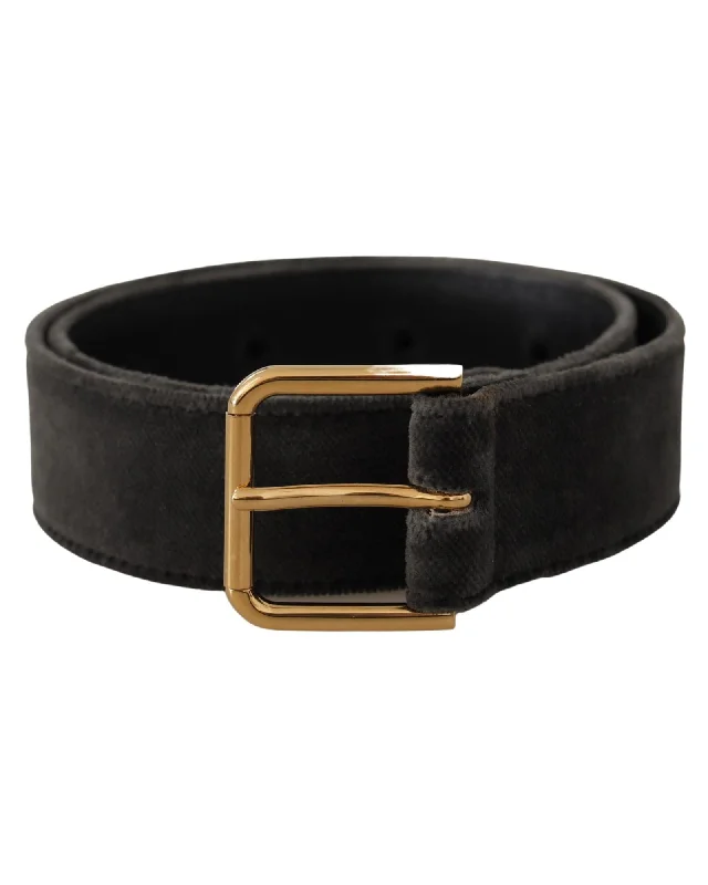 Dolce & Gabbana  Women's Black Velvet Belt with Gold Buckle