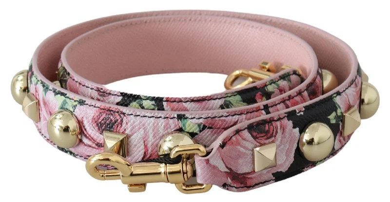 Dolce & Gabbana  Women's Floral Print Leather Belt with Gold-Tone Studs