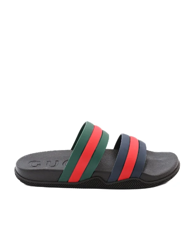 Gucci  Mens Web Stripe Slide Sandals Black