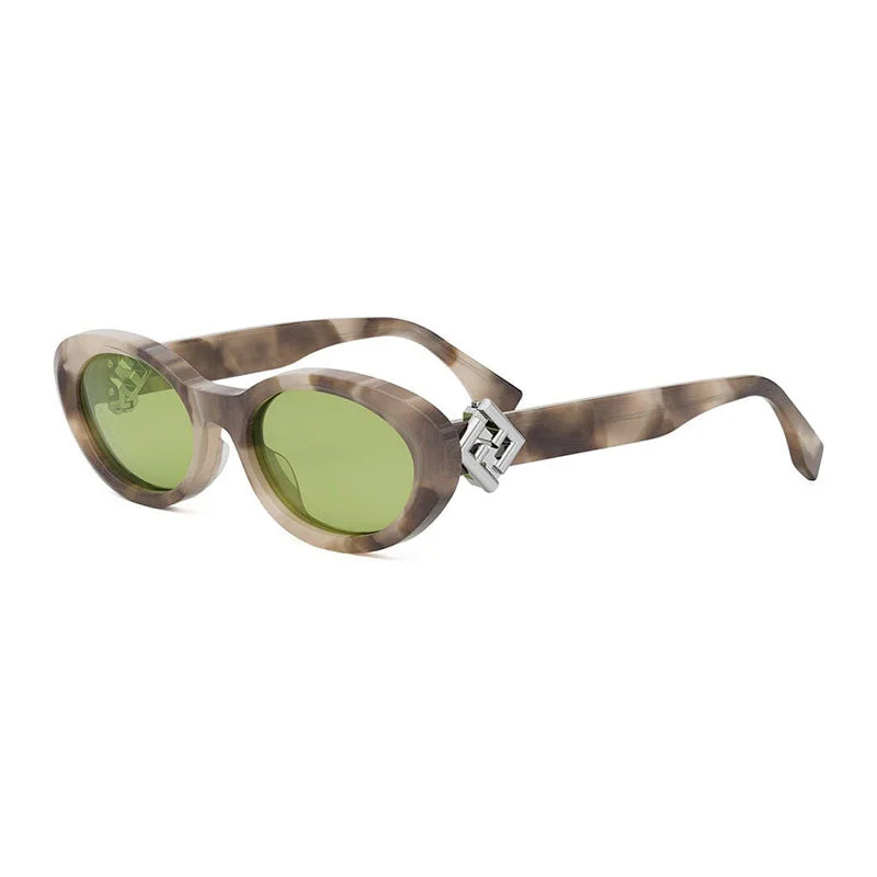 Fendi Sunglasses Oval Full Rim, Shiny Havana Frame and Green Lens FE40140U56N