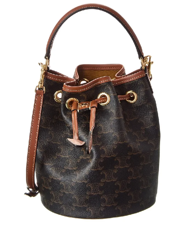 Celine Teen Clara Triomphe Canvas & Leather Bucket Bag