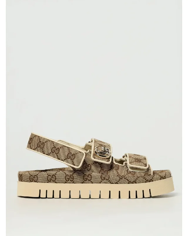 Gucci Platform Sandals GG Canvas Women Beige Flat Sandals