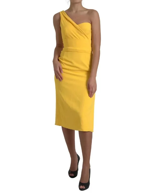 Dolce & Gabbana OneShoulder Pencil Dress Yellow Fitted