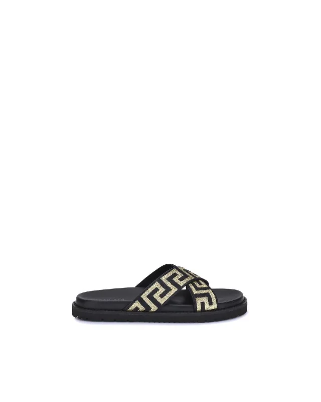 Versace Greek Key Leather Sandals Men Black