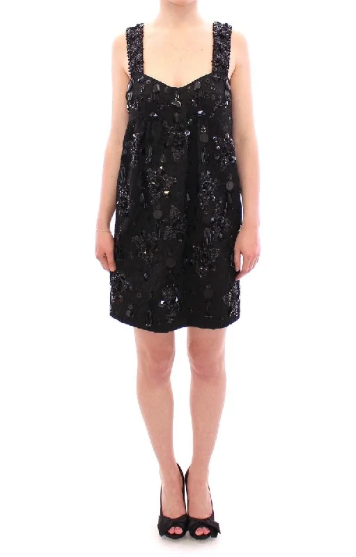 Dolce & Gabbana  Embellished Silk Cocktail Dress Black