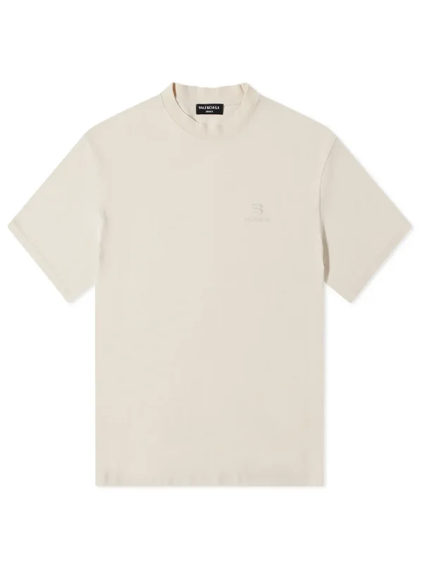 Balenciaga Embroidered Logo Boxy Fit T-Shirt in Chalky White